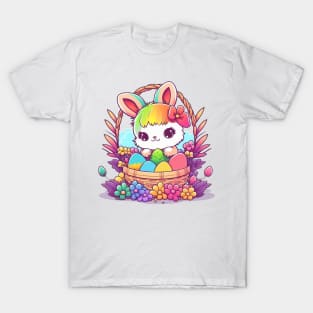 Easter Bunny In Basket. Spring Rainbow Flowers and Easter Eggs T-Shirt